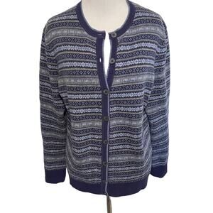 Brooks Brothers Lambswool Cardigan Womens Large Navy Fair Isle Button Topper